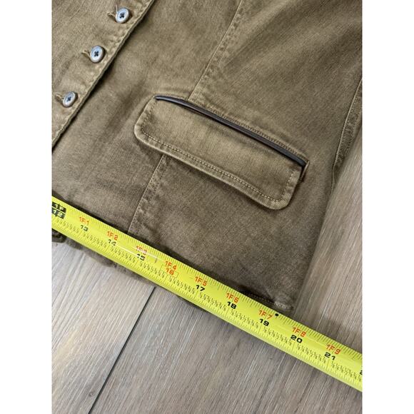Ralph Lauren RLR Stretch Denim Jacket Camel SZ 16 Sheep Leather Trim Mandarin - Picture 10 of 16